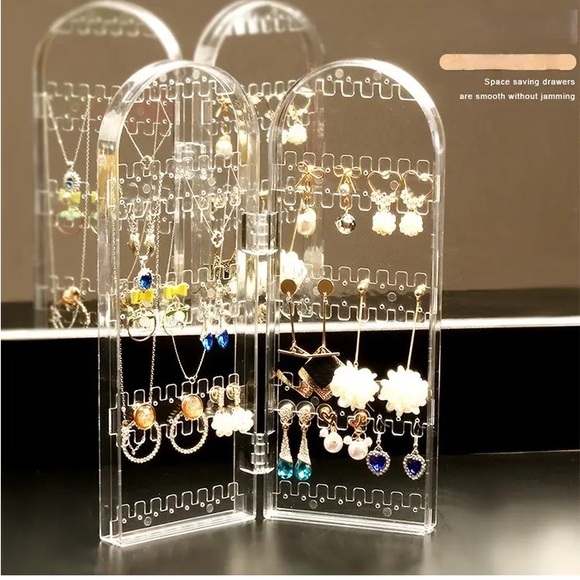 Nwt 5 clear plastic folding Jewlery holders bi fold ring necklace & earring spot - Picture 3 of 3